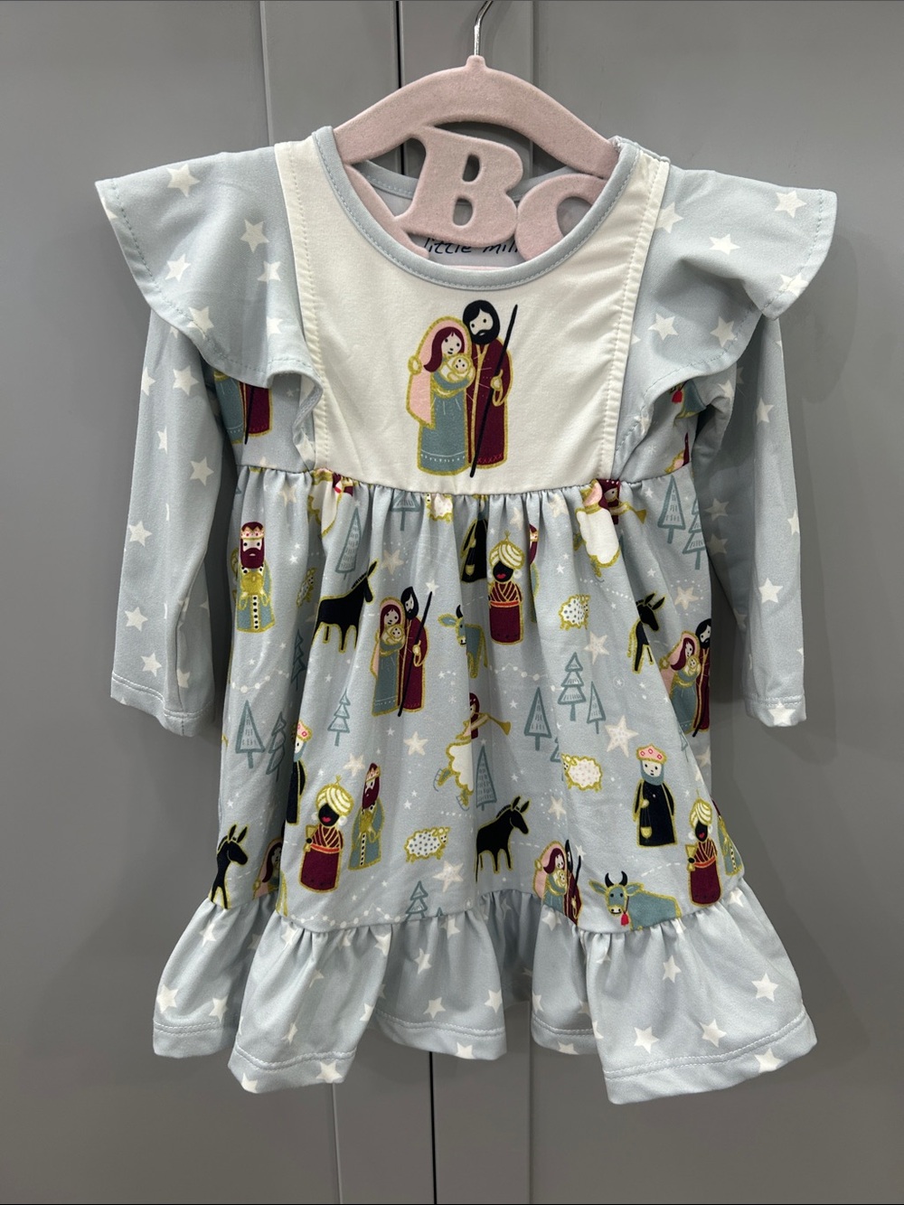 Little Millie 12M Nativity Christmas Dress Ruffle Flutter Sleeve Long Sleeve